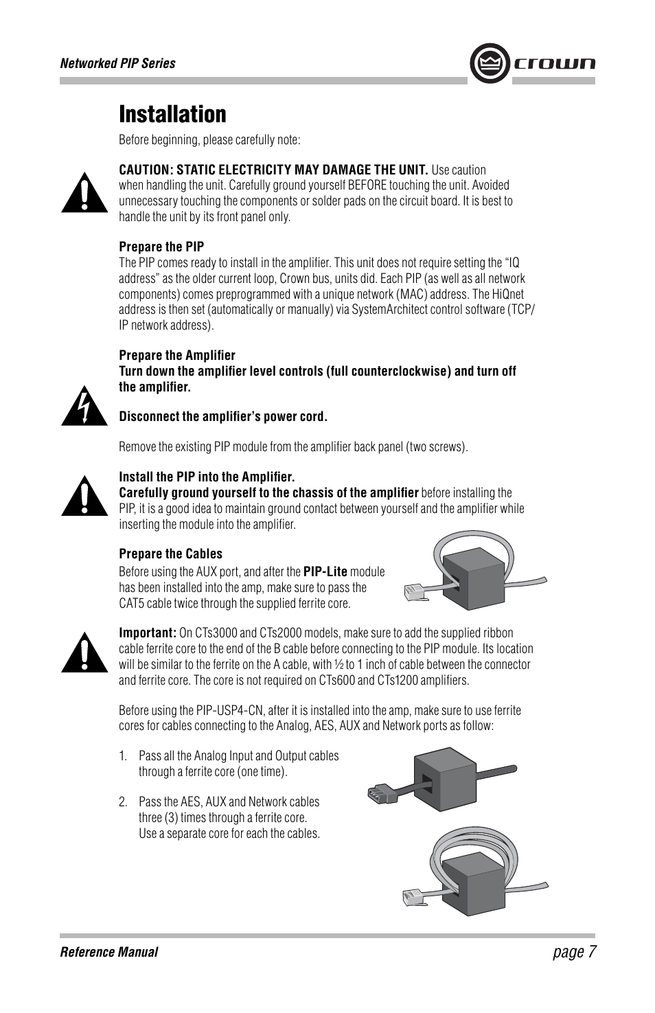 Installation, Page 7 | Crown Audio PIP-USP4 Module User Manual | Page 7 / 16