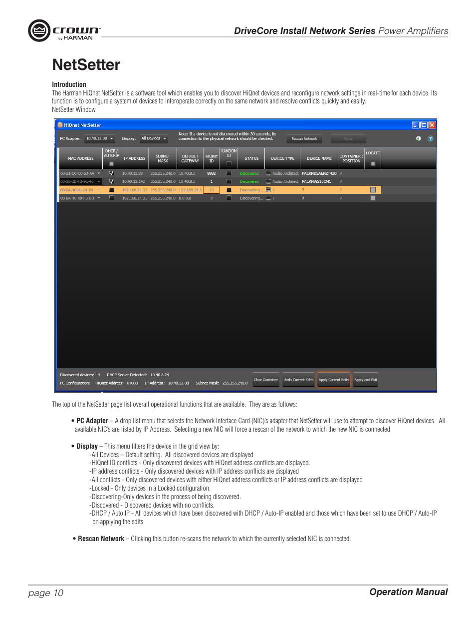 Netsetter | Crown Audio DCi Series – Network Input Models User Manual | Page 10 / 66
