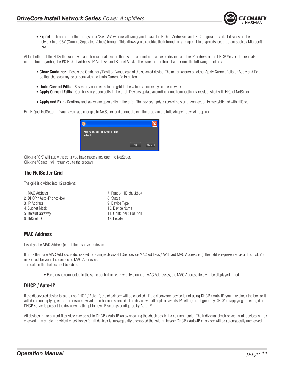 Crown Audio DCi Series – Network Input Models User Manual | Page 11 / 66