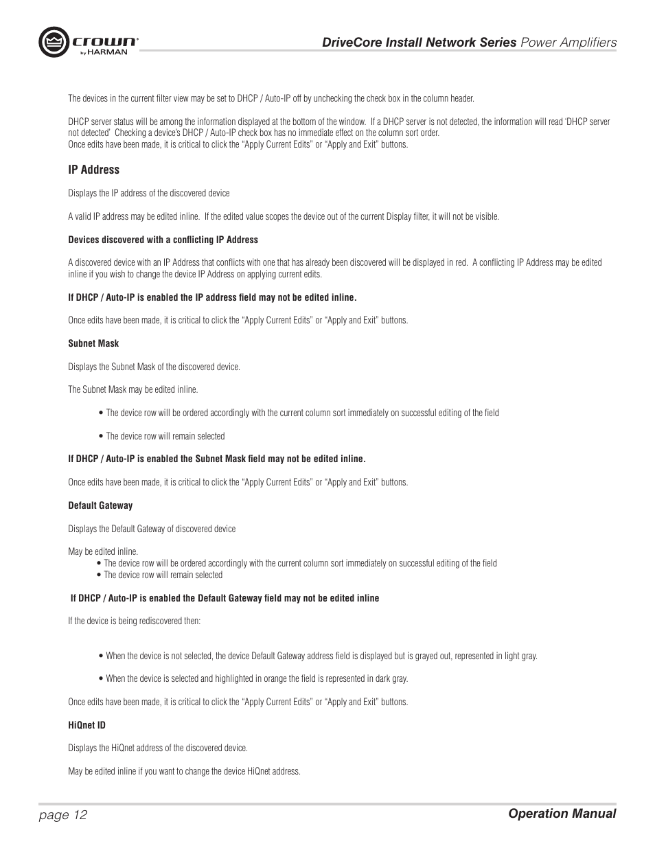 Crown Audio DCi Series – Network Input Models User Manual | Page 12 / 66