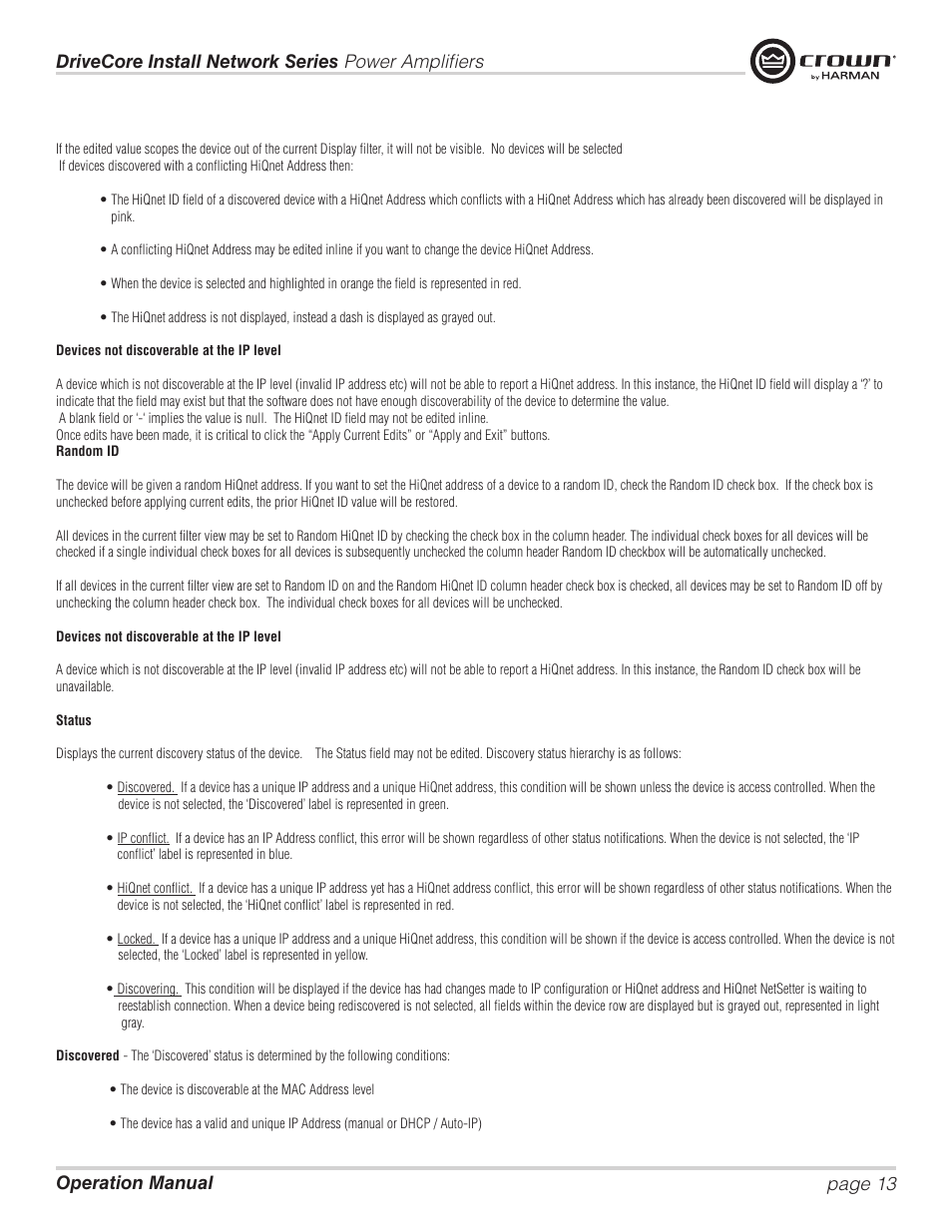 Crown Audio DCi Series – Network Input Models User Manual | Page 13 / 66