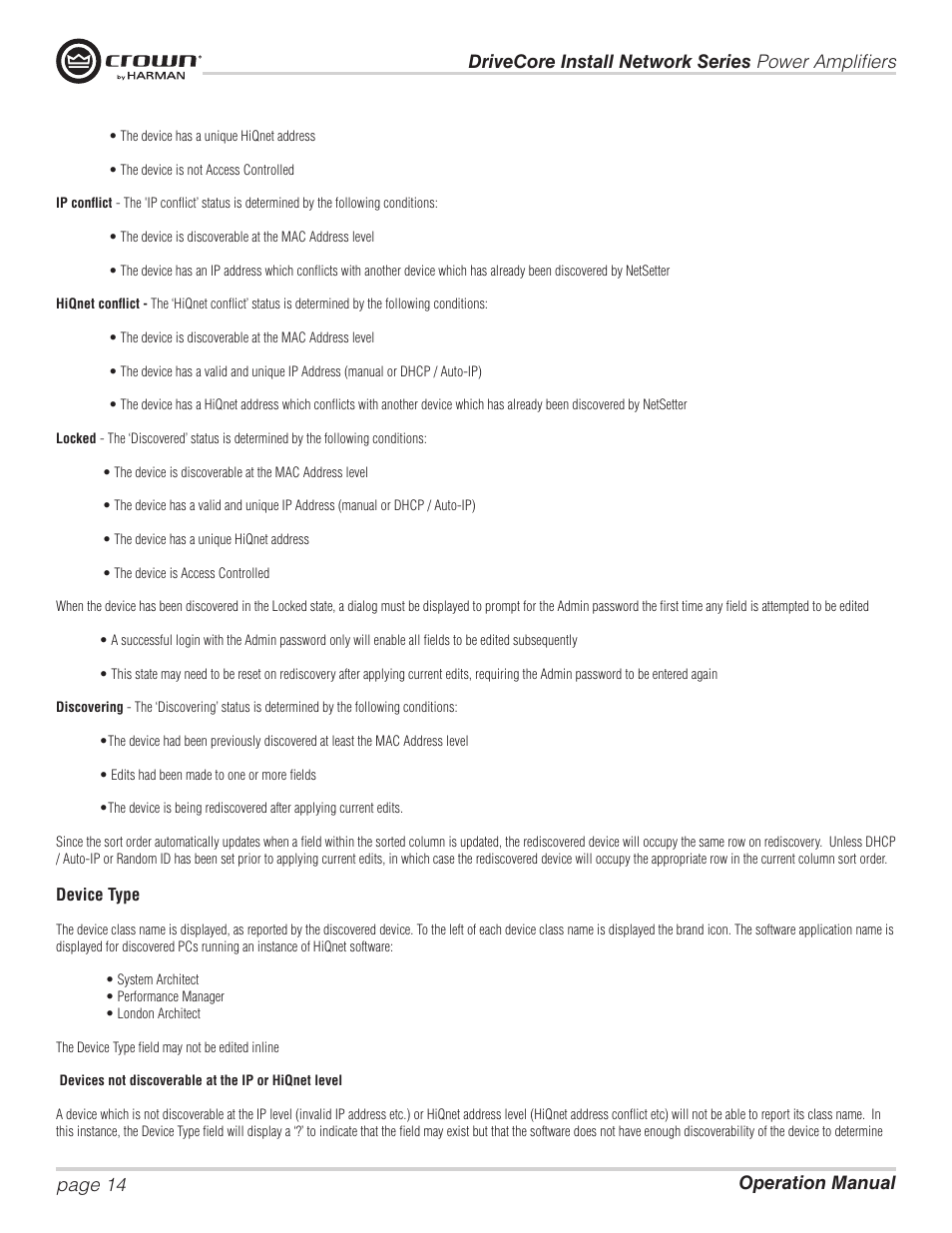 Crown Audio DCi Series – Network Input Models User Manual | Page 14 / 66