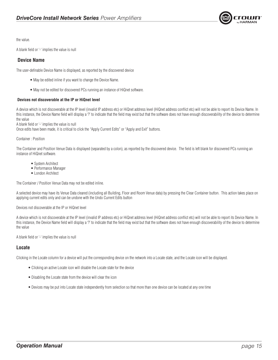 Crown Audio DCi Series – Network Input Models User Manual | Page 15 / 66