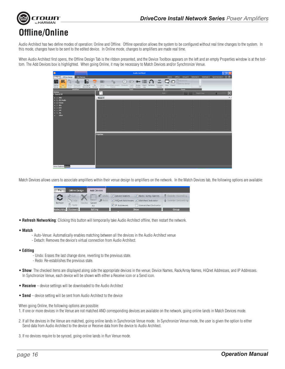 Offline/online | Crown Audio DCi Series – Network Input Models User Manual | Page 16 / 66