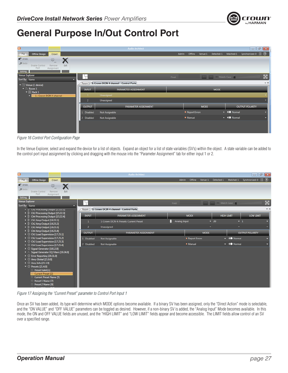 General purpose in/out control port | Crown Audio DCi Series – Network Input Models User Manual | Page 27 / 66