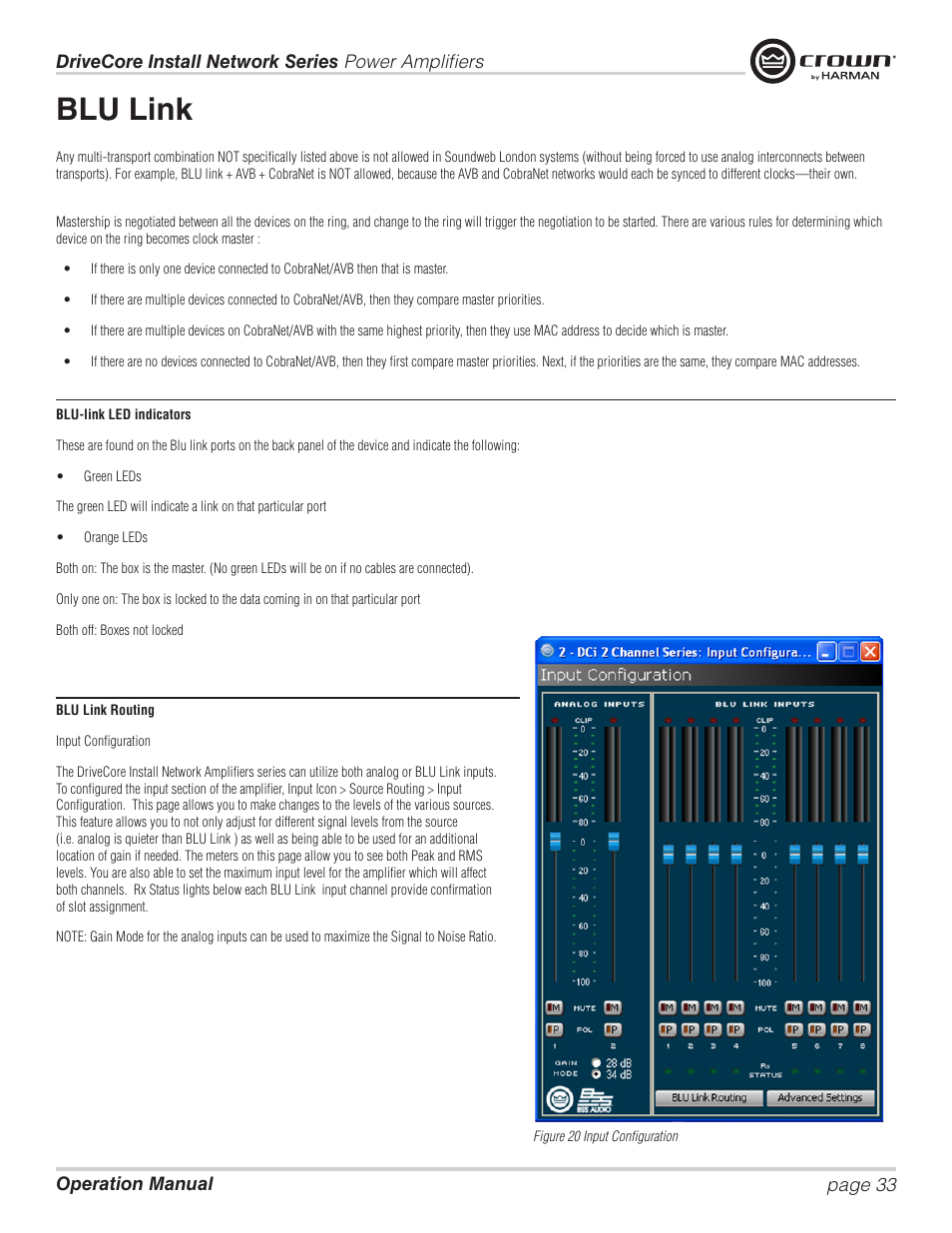 Blu link | Crown Audio DCi Series – Network Input Models User Manual | Page 33 / 66