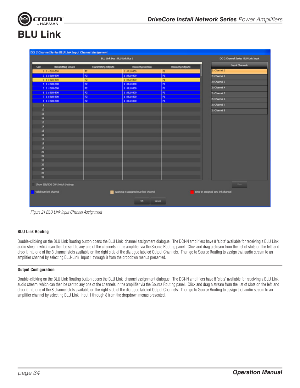 Blu link | Crown Audio DCi Series – Network Input Models User Manual | Page 34 / 66