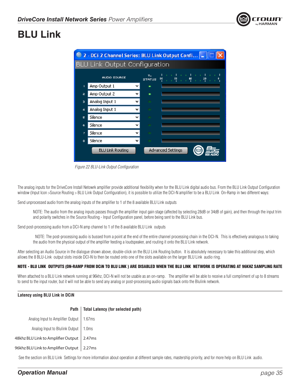 Blu link | Crown Audio DCi Series – Network Input Models User Manual | Page 35 / 66