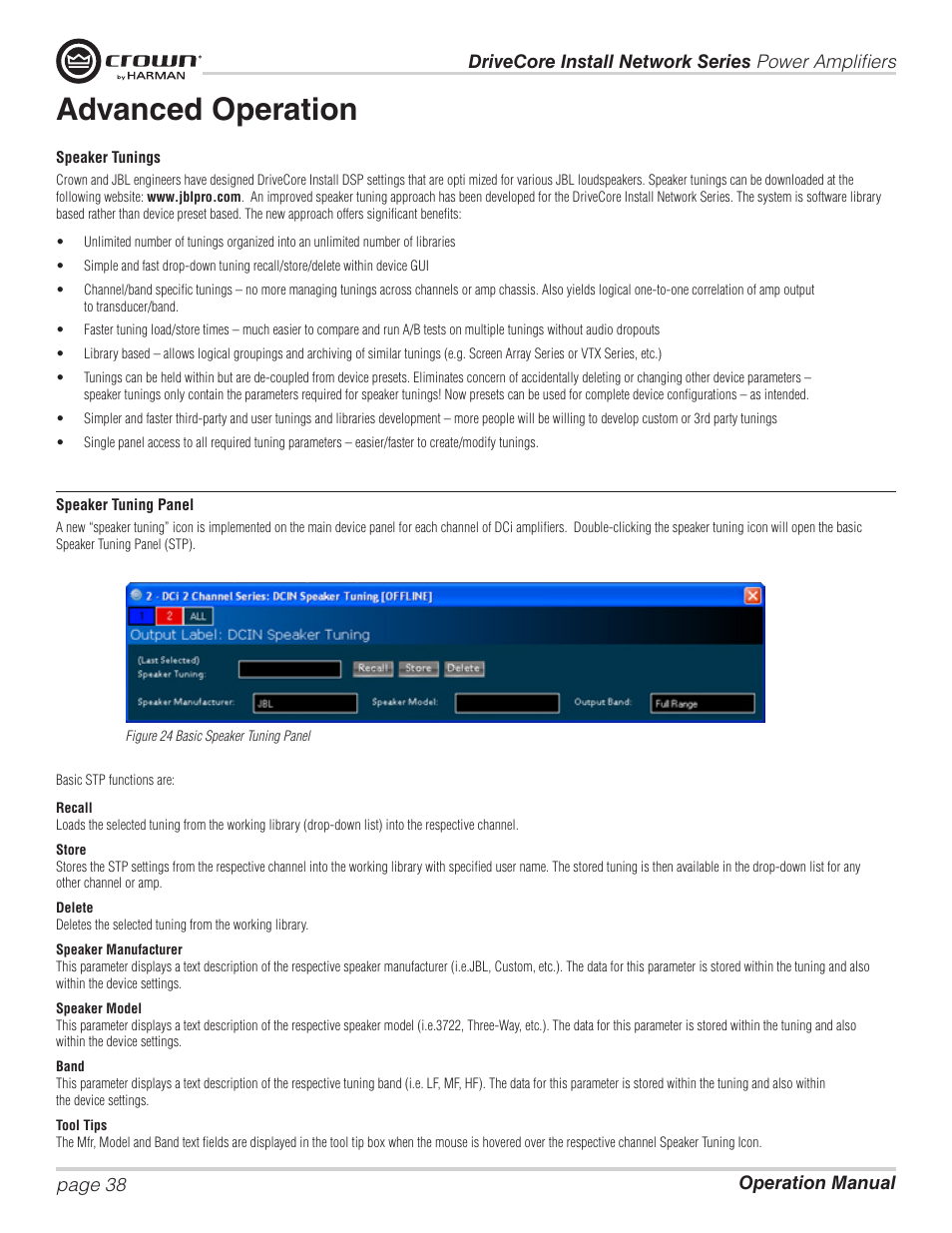 Advanced operation | Crown Audio DCi Series – Network Input Models User Manual | Page 38 / 66