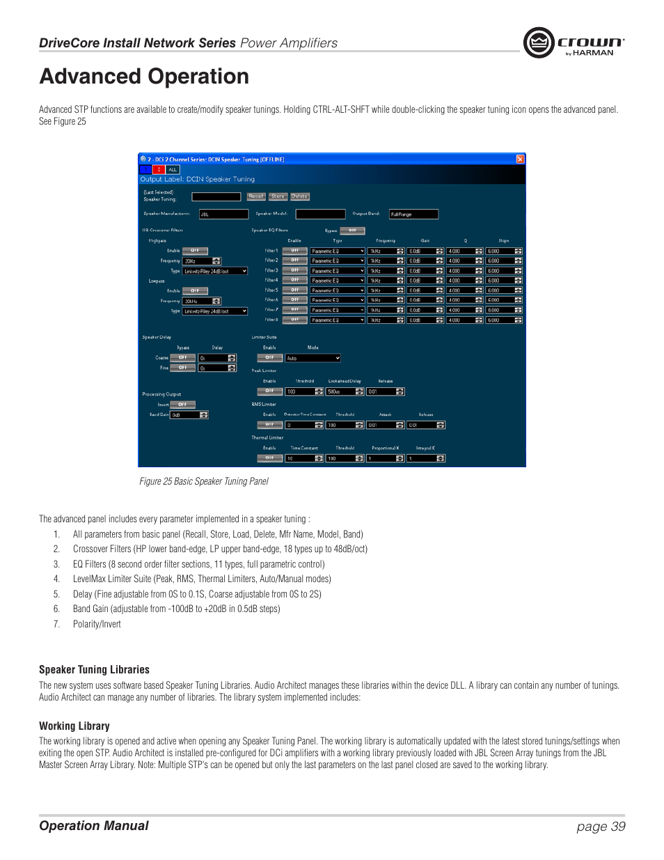 Advanced operation | Crown Audio DCi Series – Network Input Models User Manual | Page 39 / 66