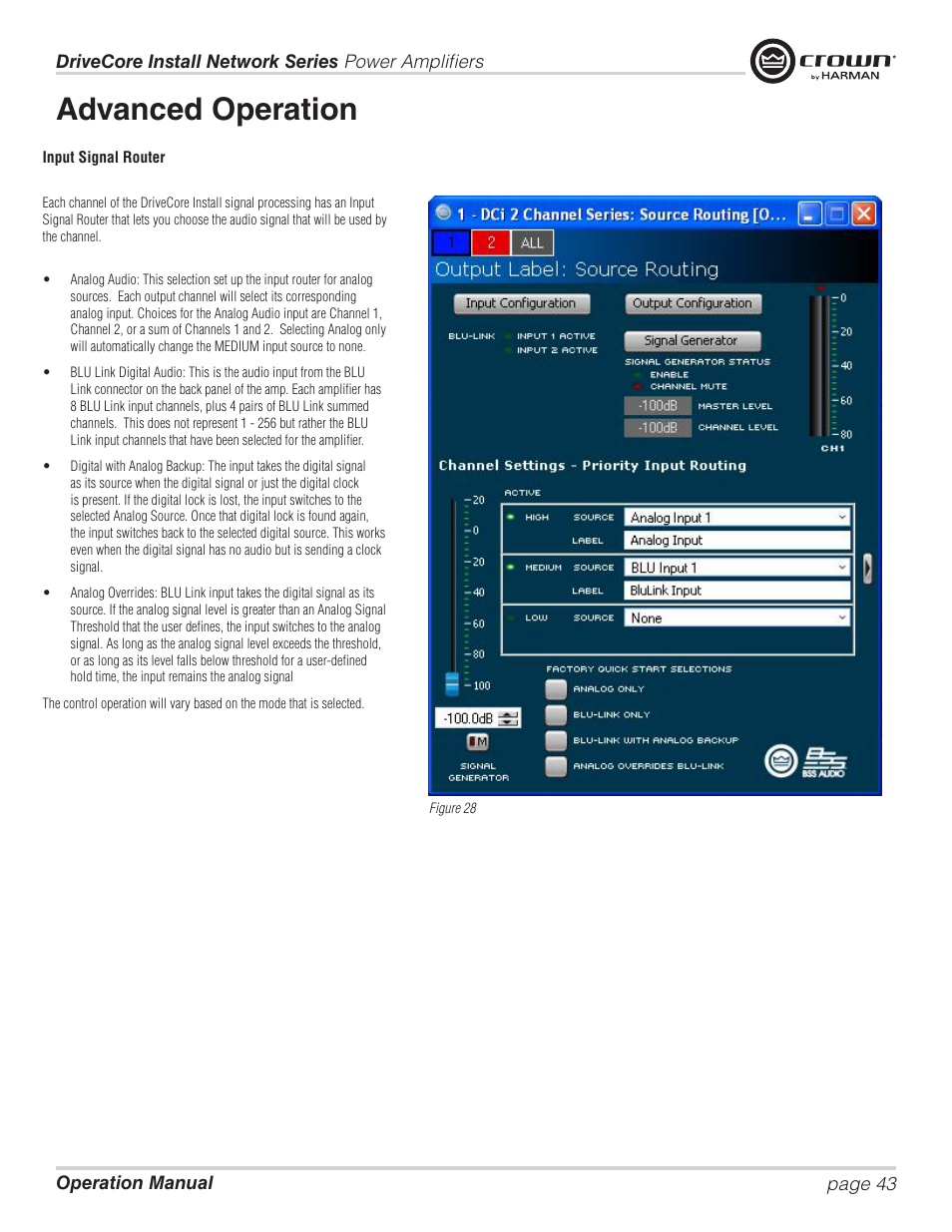 Advanced operation | Crown Audio DCi Series – Network Input Models User Manual | Page 43 / 66