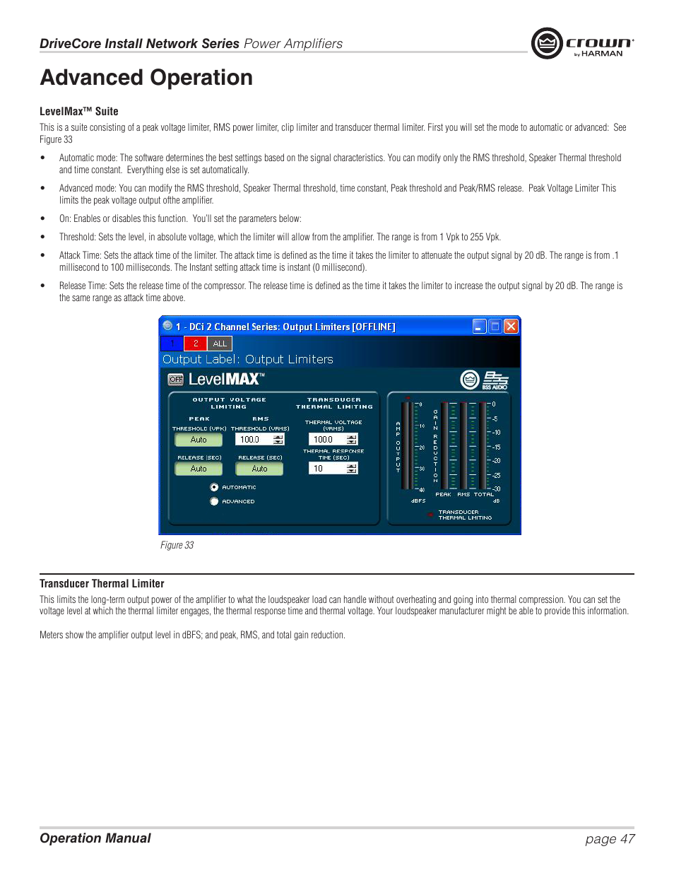 Advanced operation | Crown Audio DCi Series – Network Input Models User Manual | Page 47 / 66