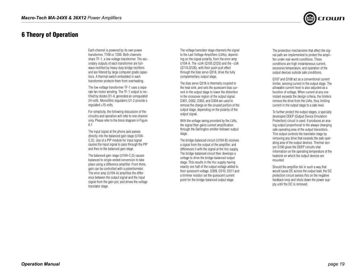 6 theory of operation | Crown Audio Macro-Tech Series (24x6 & 36x12) User Manual | Page 19 / 32