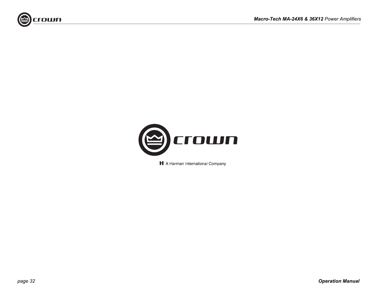 Crown Audio Macro-Tech Series (24x6 & 36x12) User Manual | Page 32 / 32