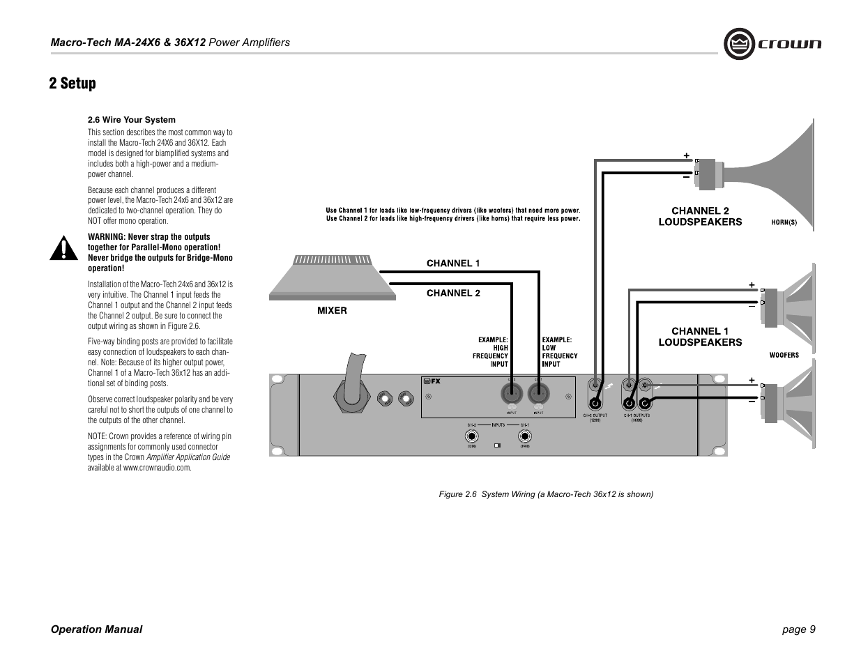 6 wire your system, 2 setup | Crown Audio Macro-Tech Series (24x6 & 36x12) User Manual | Page 9 / 32