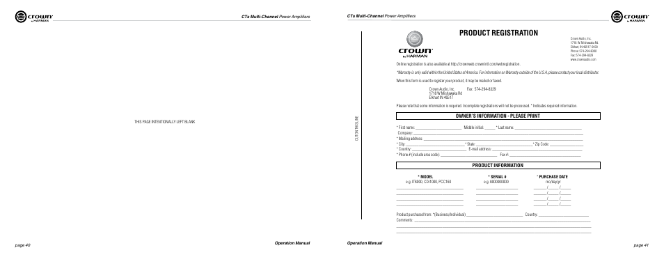Product registration | Crown Audio CTs Series (Multi-Channel USP_CN) User Manual | Page 21 / 23