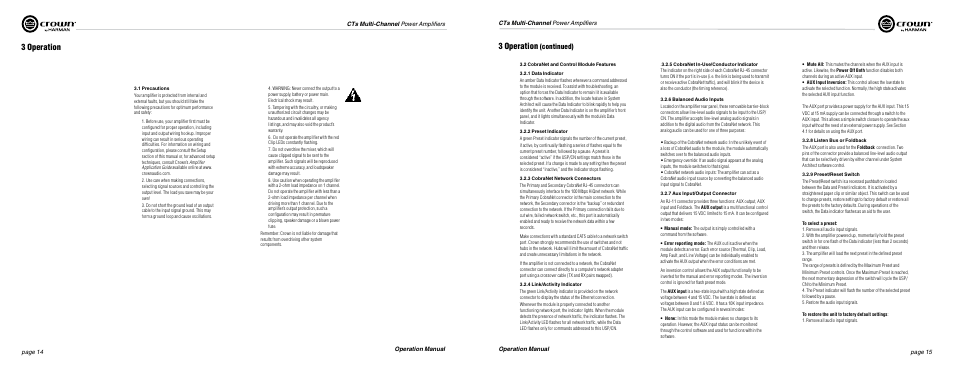 3 operation, Continued) | Crown Audio CTs Series (Multi-Channel USP_CN) User Manual | Page 8 / 23