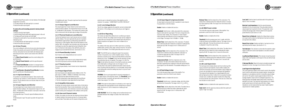 3 operation, Continued) | Crown Audio CTs Series (Multi-Channel USP_CN) User Manual | Page 9 / 23