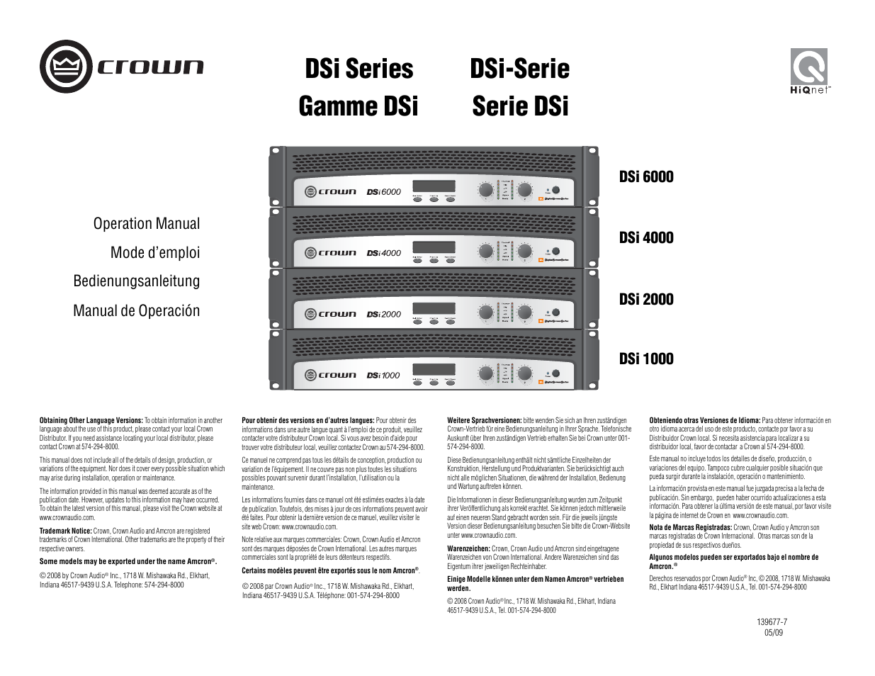 Crown Audio DSi Series User Manual | 49 pages