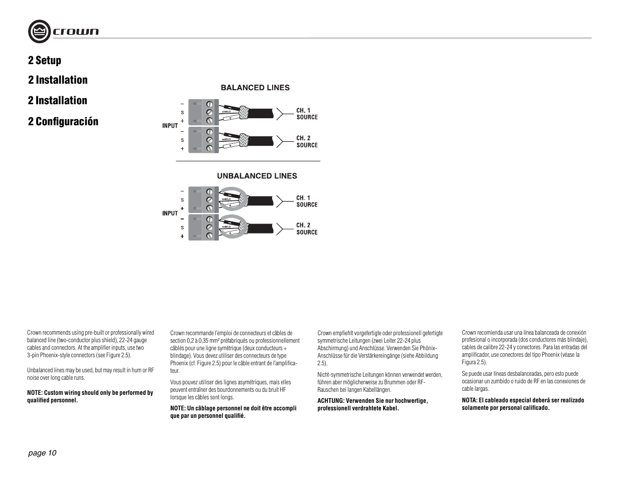 2 setup, 2 installation, 2 confi guración | Crown Audio DSi Series User Manual | Page 10 / 49