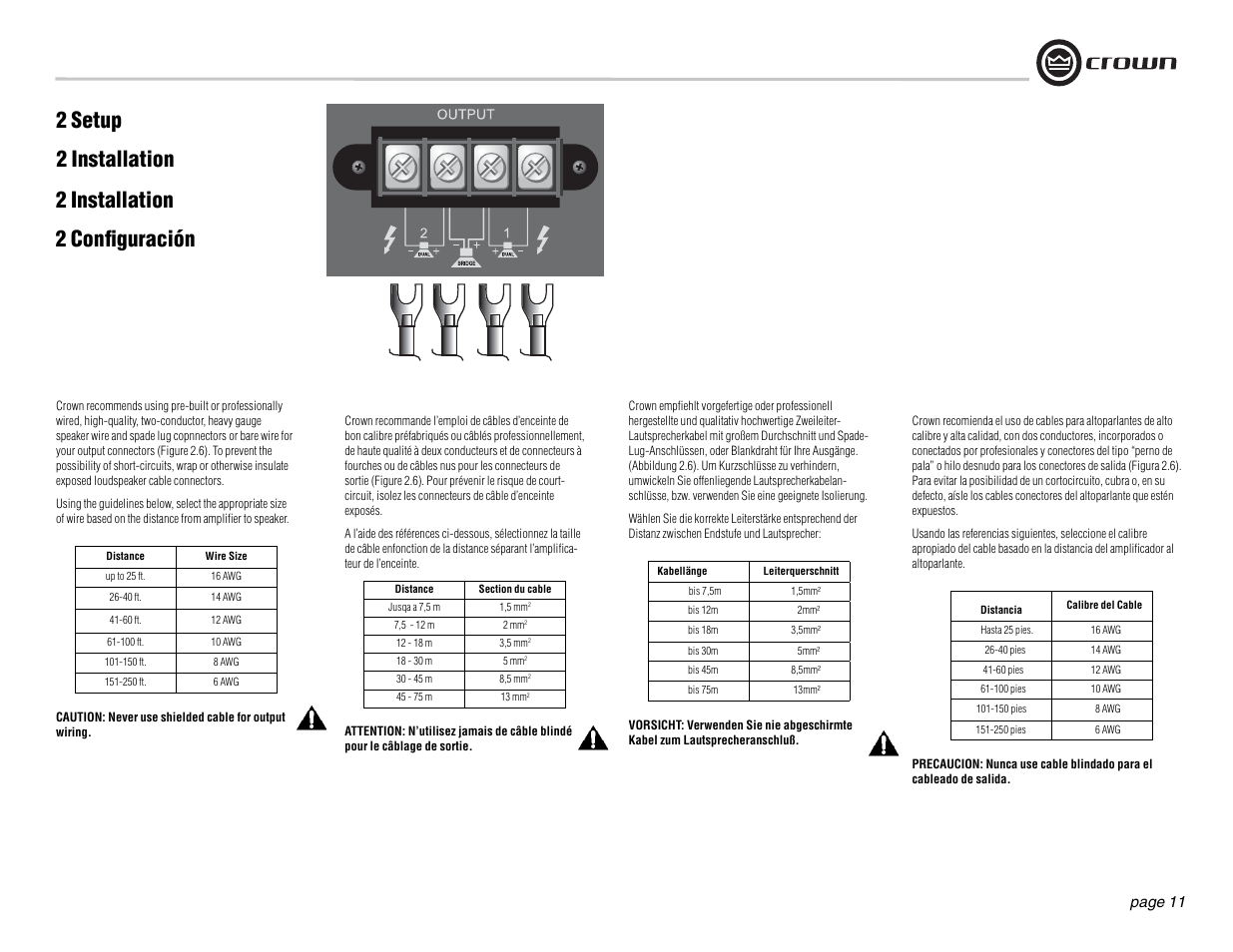 2 setup, 2 installation, 2 confi guración | Crown Audio DSi Series User Manual | Page 11 / 49