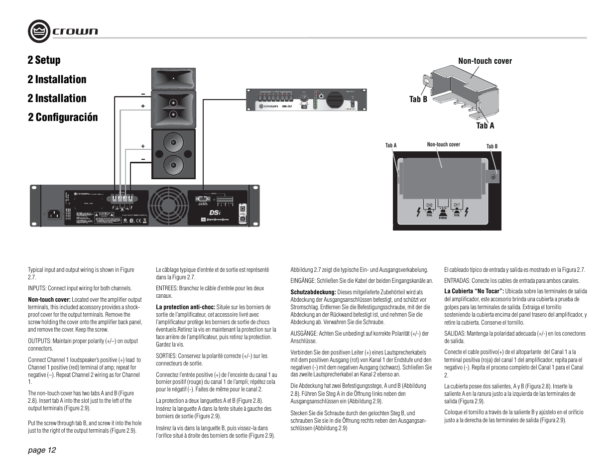2 setup, 2 installation, 2 confi guración | Crown Audio DSi Series User Manual | Page 12 / 49