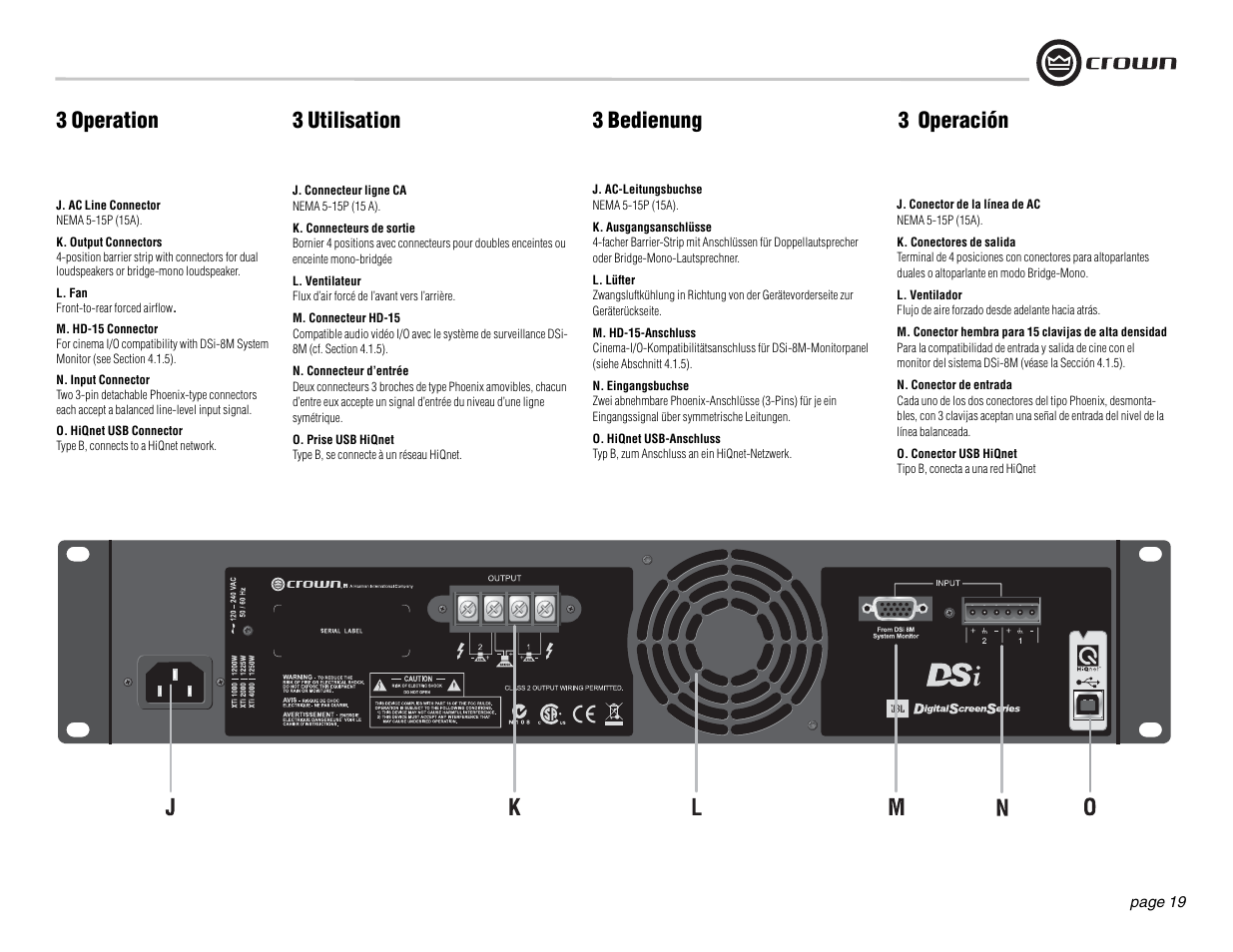 3 operation, 3 bedienung, 3 operación | 3 utilisation | Crown Audio DSi Series User Manual | Page 19 / 49