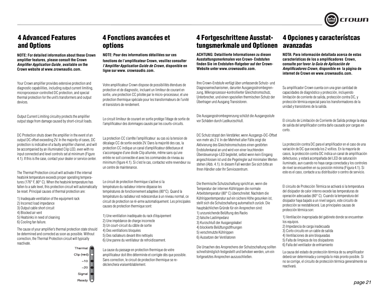 4 advanced features and options, 4 fonctions avancées et options | Crown Audio DSi Series User Manual | Page 21 / 49