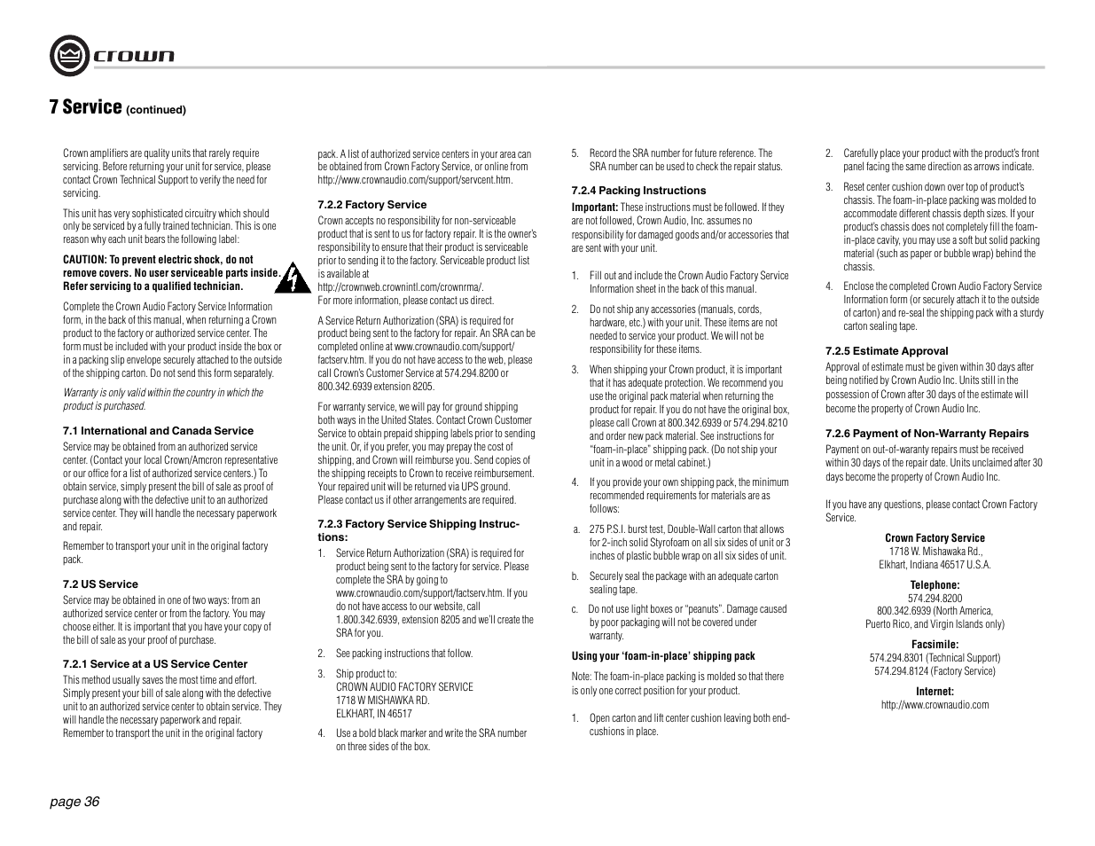 7 service | Crown Audio DSi Series User Manual | Page 36 / 49