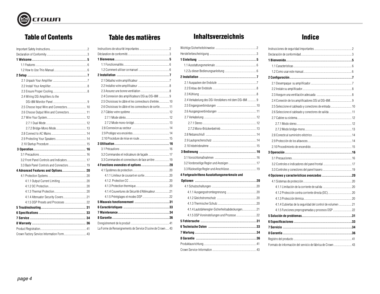 Crown Audio DSi Series User Manual | Page 4 / 49