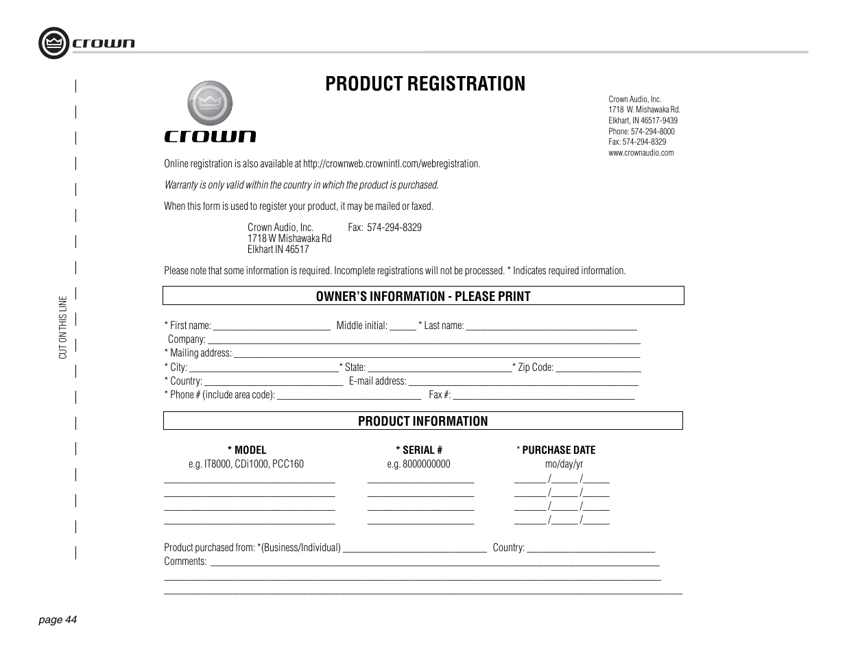 Product registration | Crown Audio DSi Series User Manual | Page 44 / 49