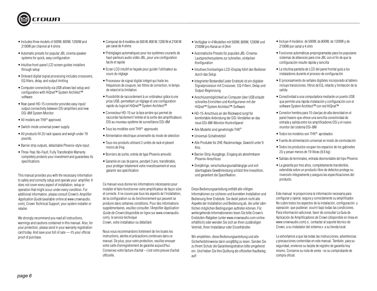 Crown Audio DSi Series User Manual | Page 6 / 49