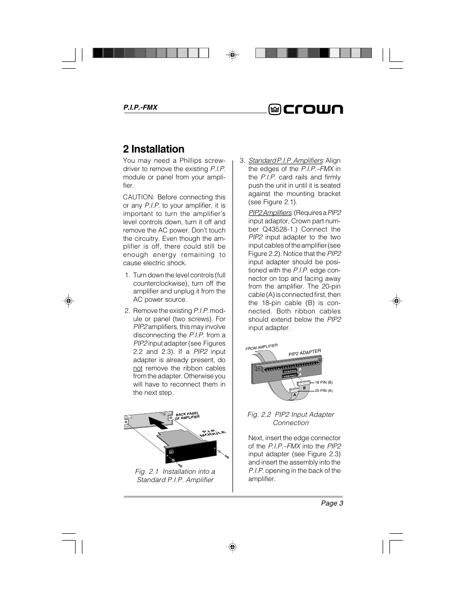 2 installation | Crown Audio P.I.P.-FMXT User Manual | Page 3 / 4