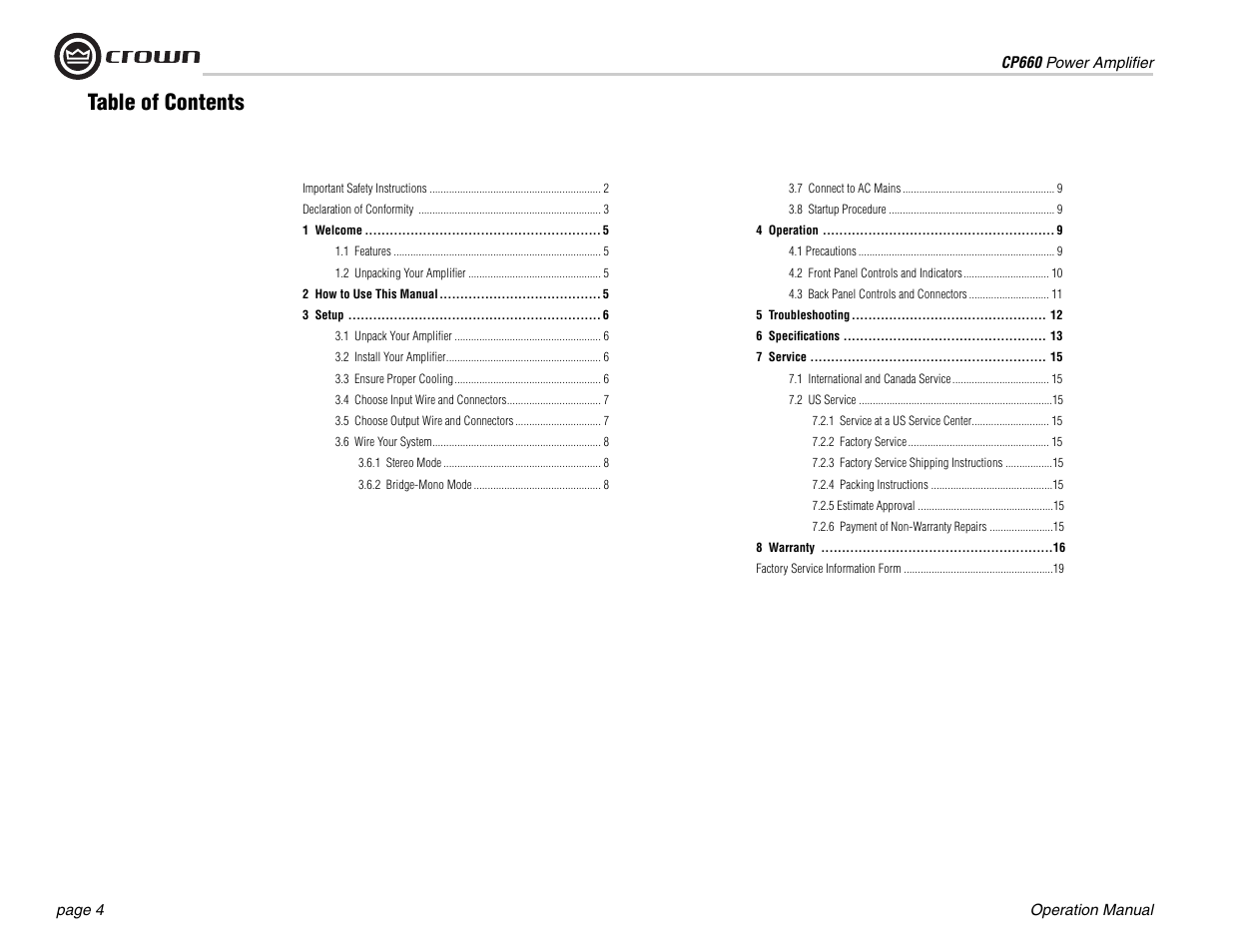 Crown Audio CP660 User Manual | Page 4 / 20
