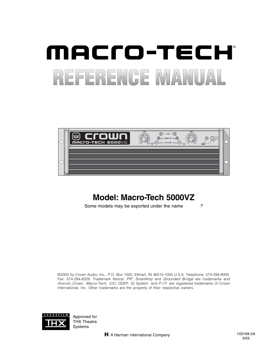 Crown Audio Macro-Tech MA-5000VZ User Manual | 43 pages