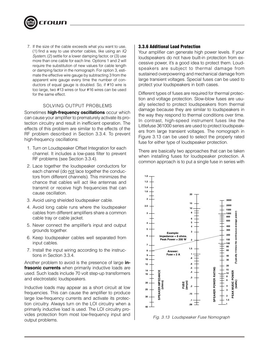 Iq system, Fig. 3.13 loudspeaker fuse nomograph | Crown Audio Macro-Tech MA-5000VZ User Manual | Page 19 / 43