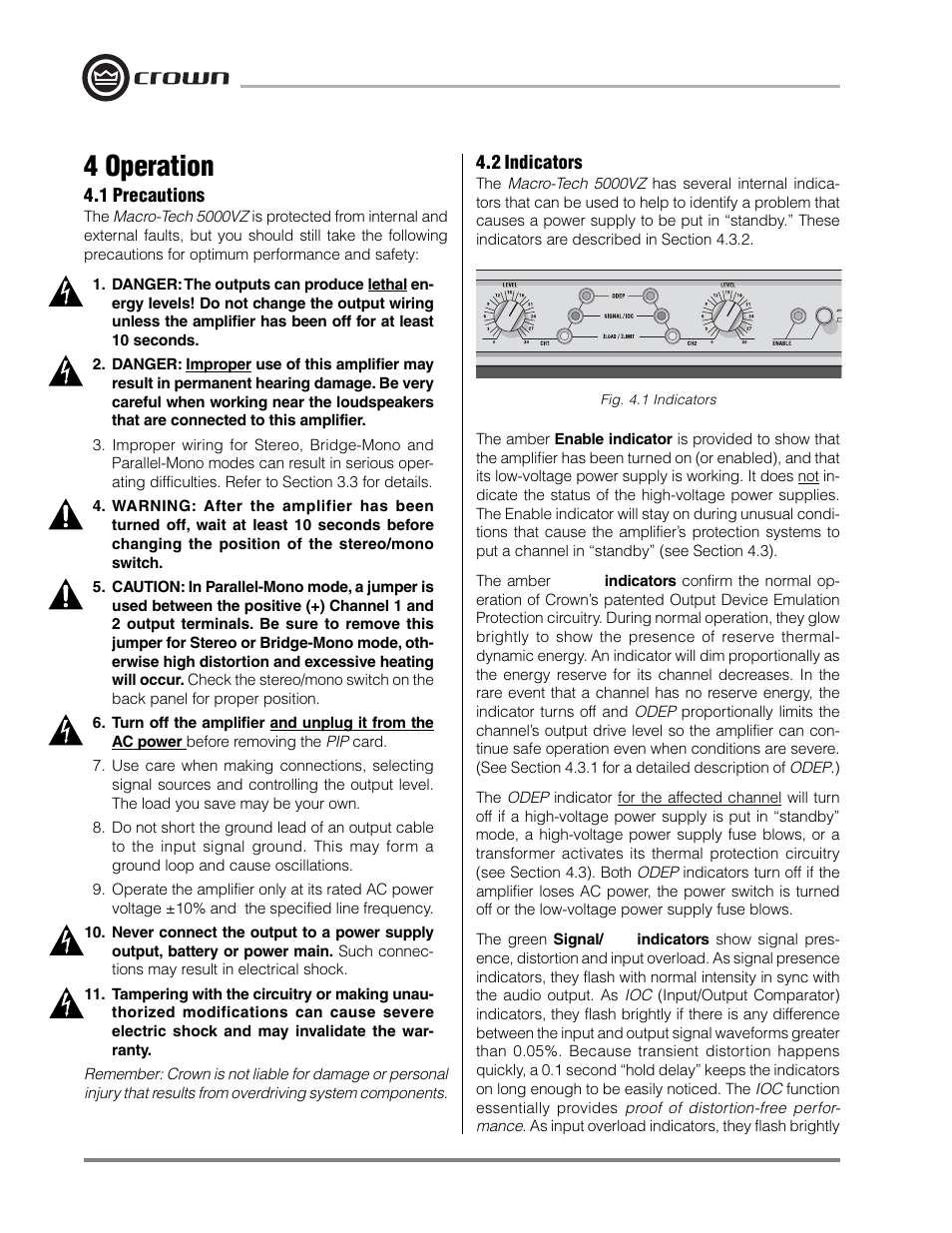 4 operation | Crown Audio Macro-Tech MA-5000VZ User Manual | Page 21 / 43