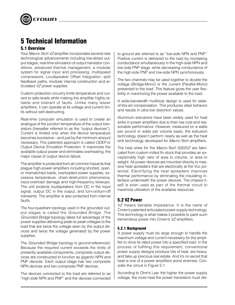 5 technical information | Crown Audio Macro-Tech MA-5000VZ User Manual | Page 27 / 43