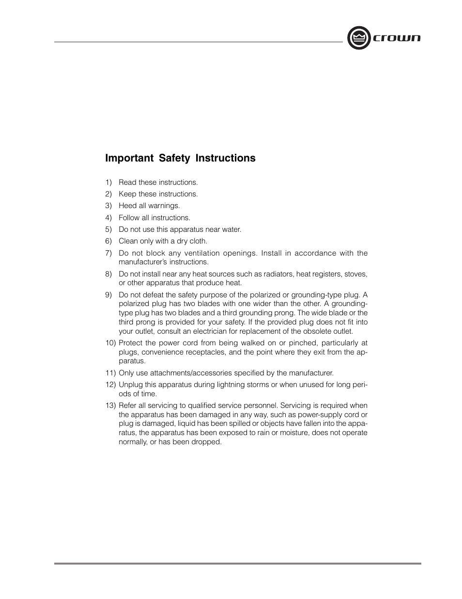 Important safety instructions | Crown Audio Macro-Tech MA-5000VZ User Manual | Page 3 / 43