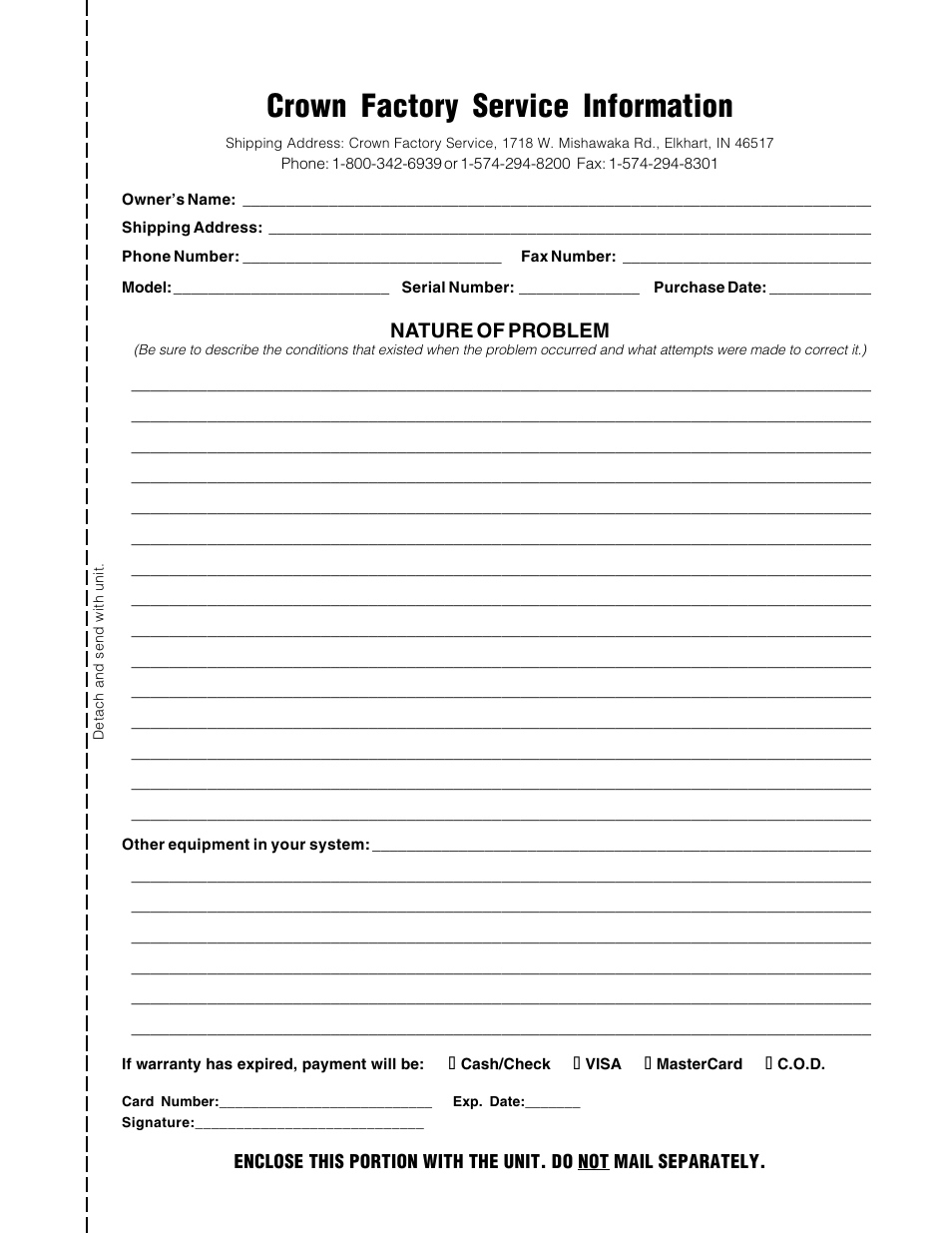Crown factory service information | Crown Audio Macro-Tech MA-5000VZ User Manual | Page 43 / 43