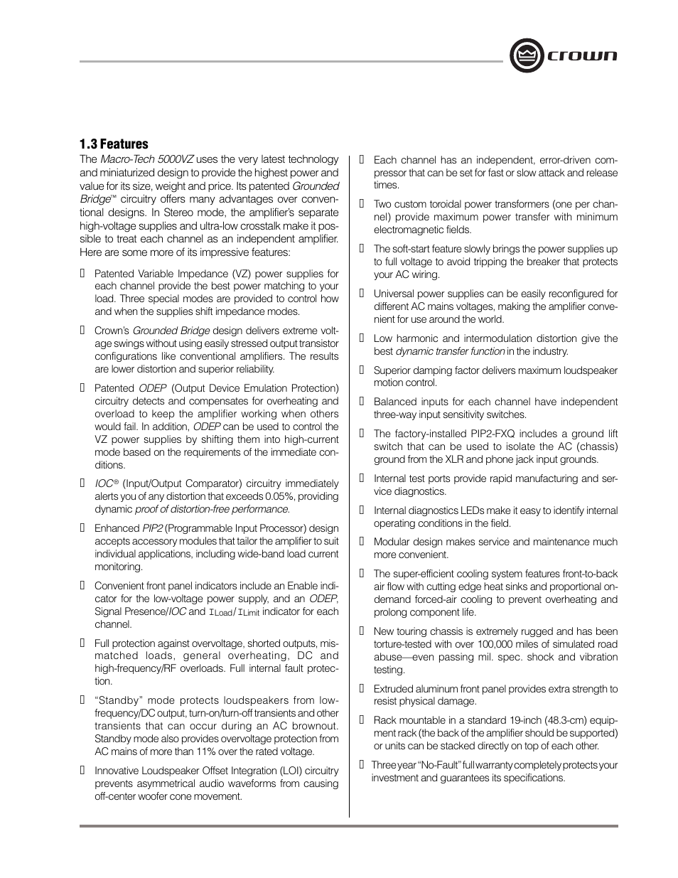 3 features | Crown Audio Macro-Tech MA-5000VZ User Manual | Page 8 / 43