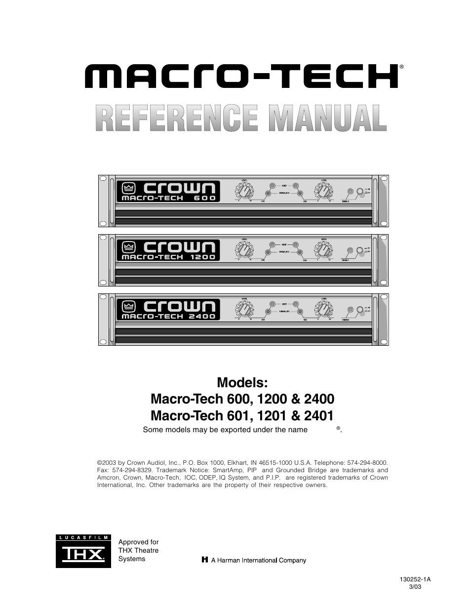 Crown Audio Macro-Tech Series (600, 1200 & 2400) User Manual | 42 pages
