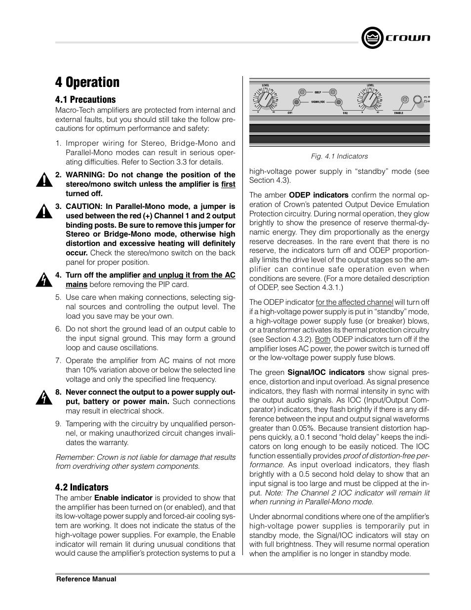 4 operation | Crown Audio Macro-Tech Series (600, 1200 & 2400) User Manual | Page 19 / 42