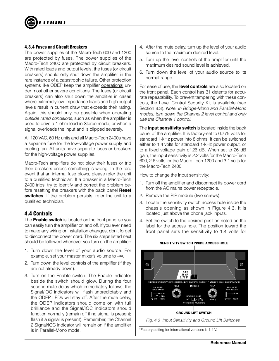 Crown Audio Macro-Tech Series (600, 1200 & 2400) User Manual | Page 22 / 42