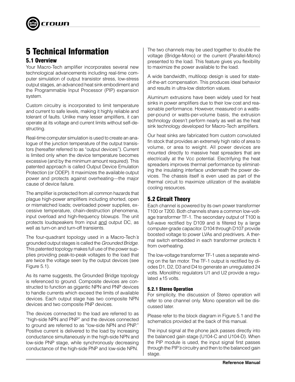 5 technical information | Crown Audio Macro-Tech Series (600, 1200 & 2400) User Manual | Page 24 / 42