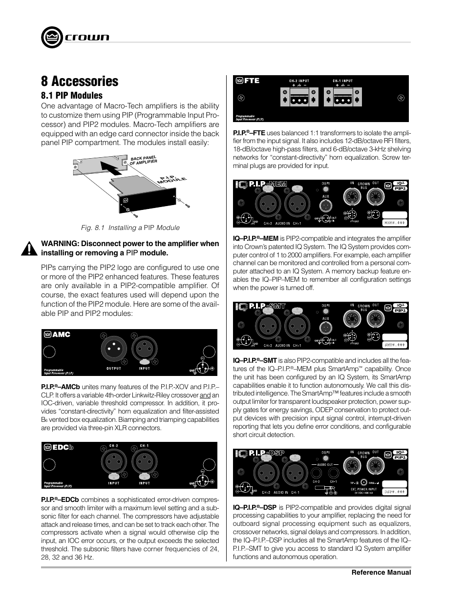 8 accessories, 1 pip modules | Crown Audio Macro-Tech Series (600, 1200 & 2400) User Manual | Page 38 / 42