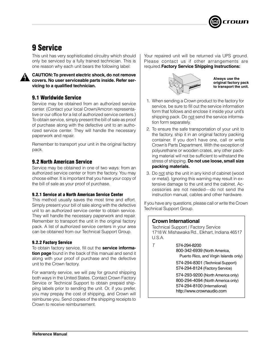 9 service | Crown Audio Macro-Tech Series (600, 1200 & 2400) User Manual | Page 41 / 42