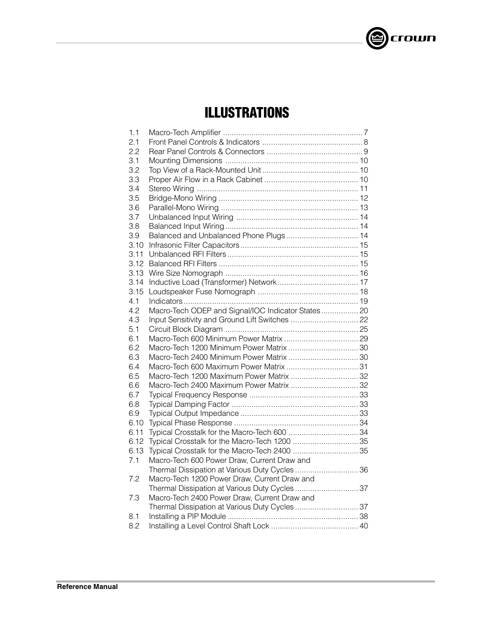 Illustrations | Crown Audio Macro-Tech Series (600, 1200 & 2400) User Manual | Page 5 / 42