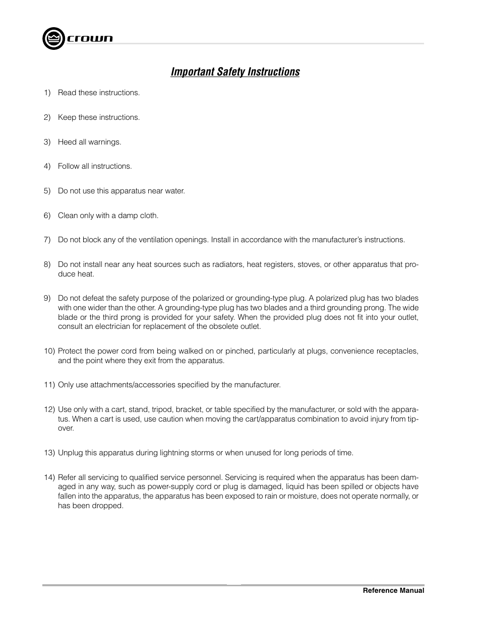 Important safety instructions | Crown Audio Macro-Tech Series (600, 1200 & 2400) User Manual | Page 6 / 42