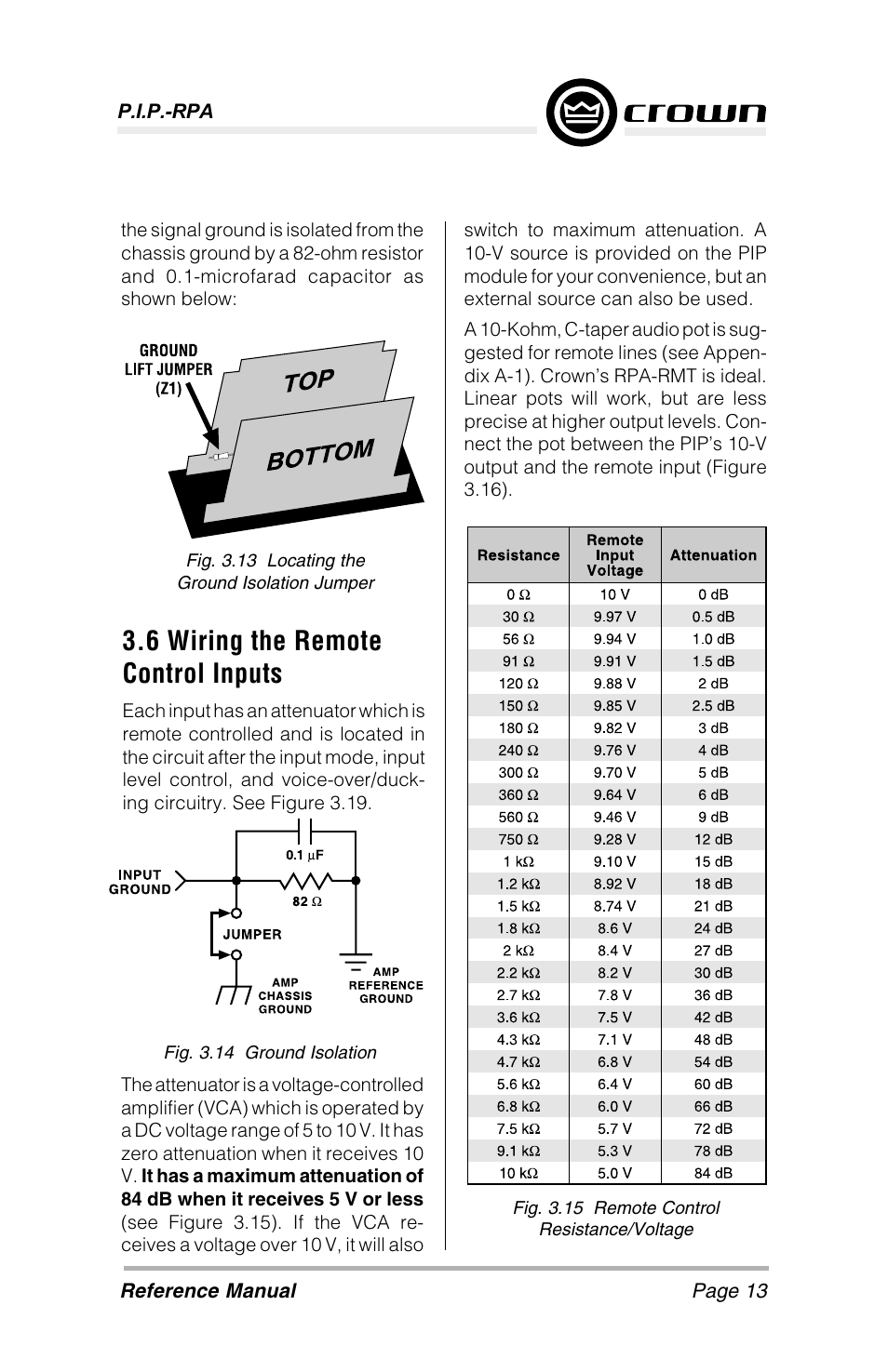 6 wiring the remote control inputs | Crown Audio P.I.P-RPA User Manual | Page 13 / 22